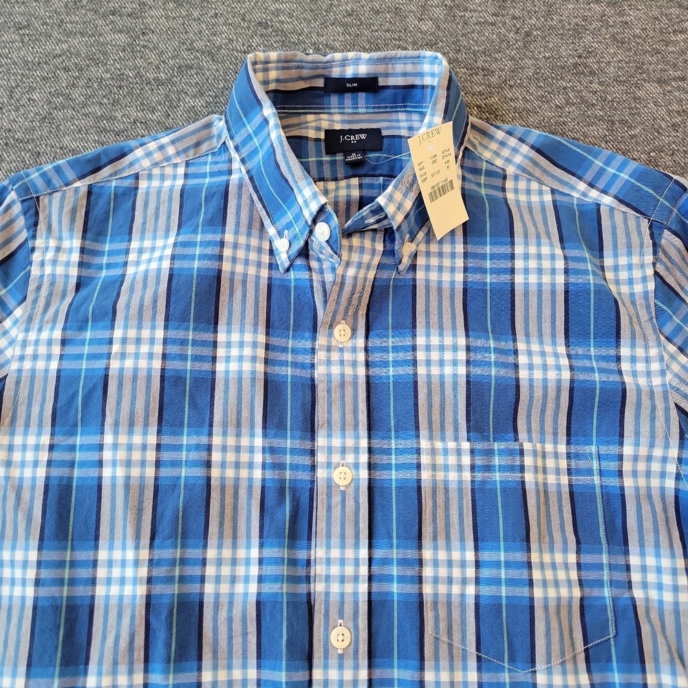 NWT J.Crew Shirt Men's Medium Slim Fit Blue Plaid‎ Long Sleeve Button Down - Picture 3 of 8